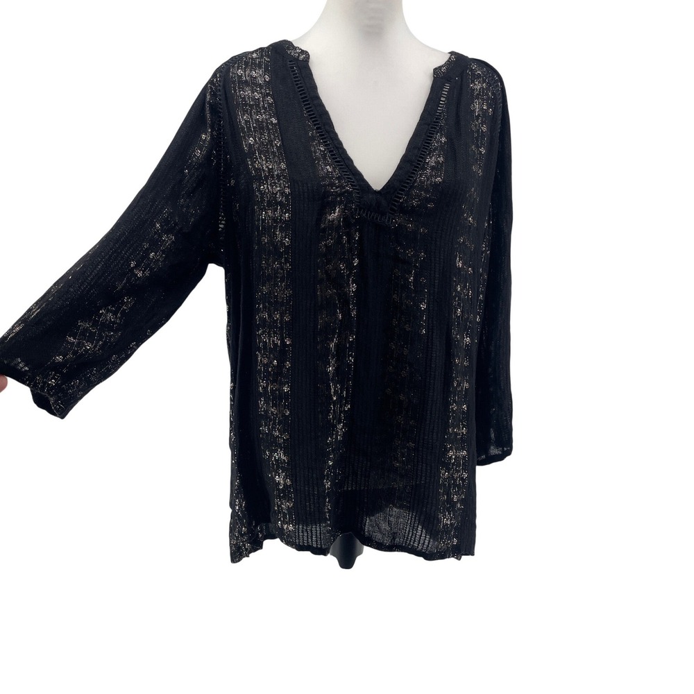 Express Shimmer Top Women XL Black Silver Metallic Boho Artsy Breathable Sparkle
